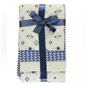 Cribmates Baby Receiving Blankets, Happy Owl, Navy/White - 4 pack Flannel 28x28